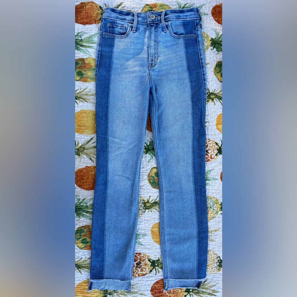 Hollister women color block jeans ultra high rise skinny ankle size 1R/25W/27L